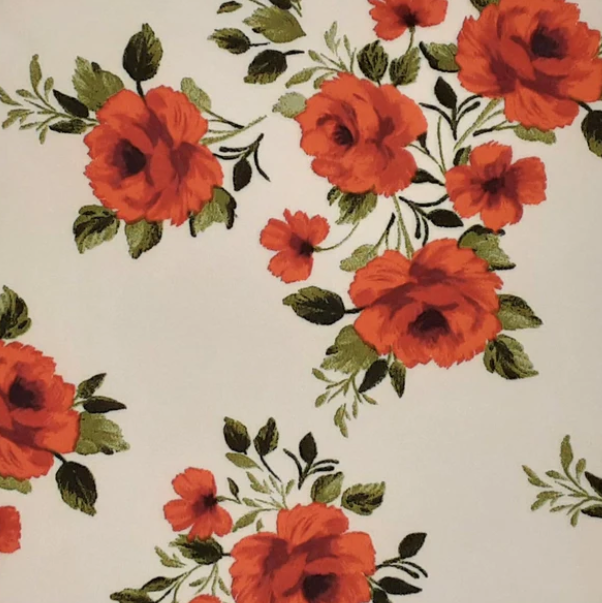 IVORY/ORANGE KNT PILA SPAN FLORAL DTY Fabric