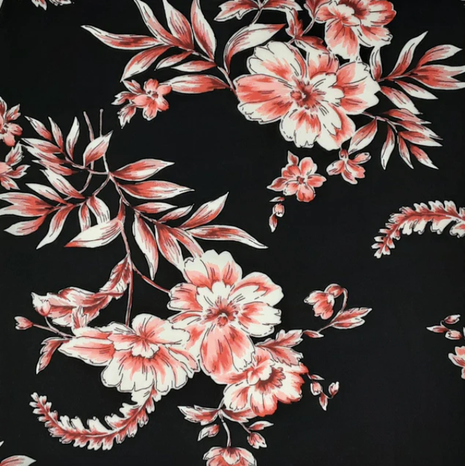 BLACK/COROL FLORAL PRINT DTY Fabric