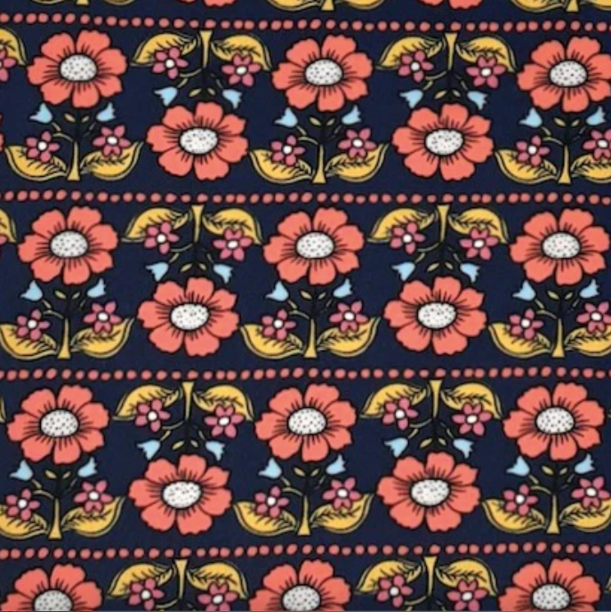 Navy Floral Stripes DTY Fabric