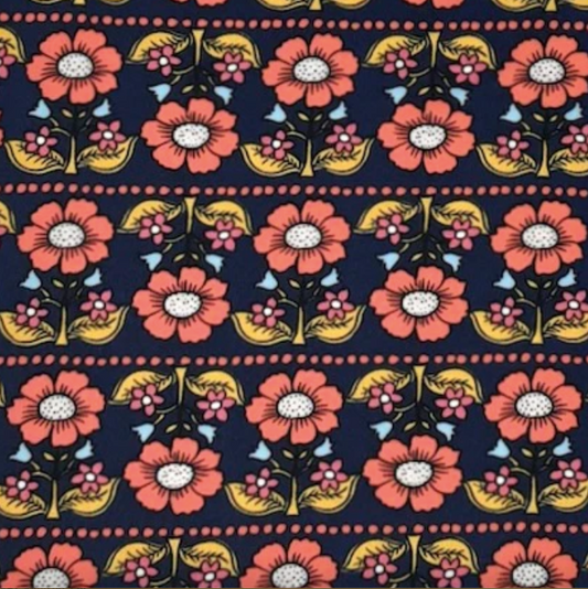 Navy Floral Stripes DTY Fabric