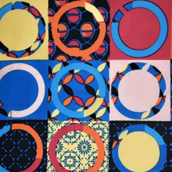 Geo Circles Pink/Blue/Yellow Bubble Bullet Fabric