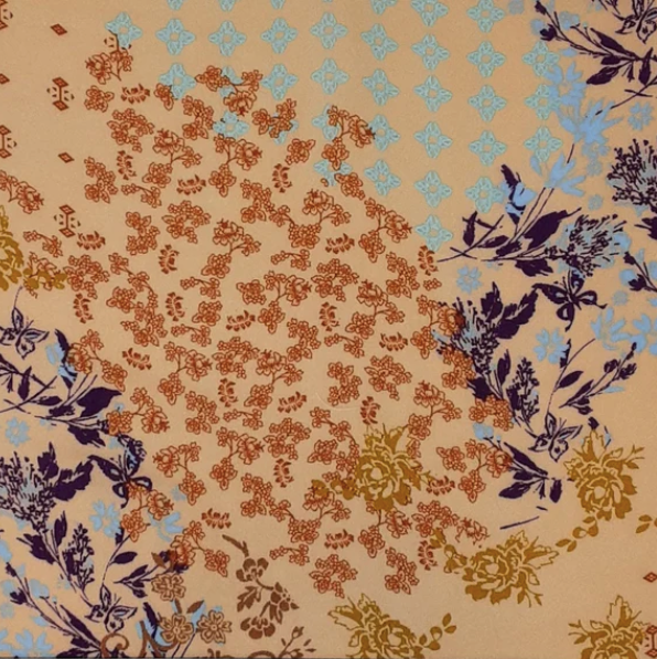 Multi Floral Peach/Rust/Blue Rayon Challis