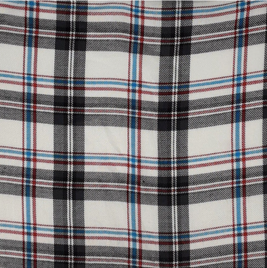 Tartan Plaid Black/White/Blue Rayon Challis