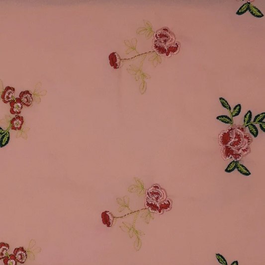 Embroidered Floral Rose/Pink Rayon Challis