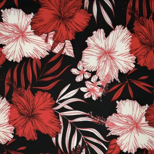 BLACK/RED-TERRY CREPE FLORAL PRINT