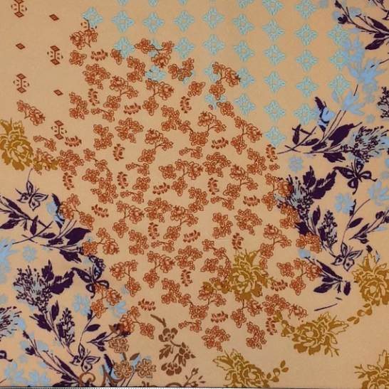 Multi Floral Peach/Rust/Blue Rayon Challis