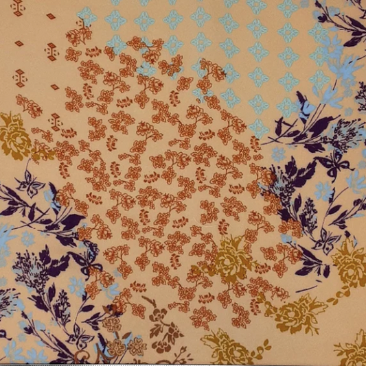 Multi Floral Peach/Rust/Blue Rayon Challis