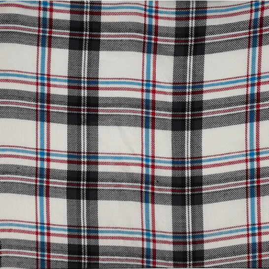 Tartan Plaid Black/White/Blue Rayon Challis