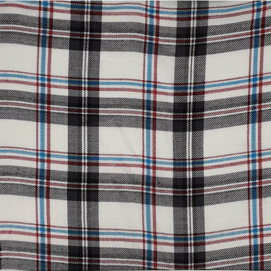 Tartan Plaid Black/White/Blue Rayon Challis