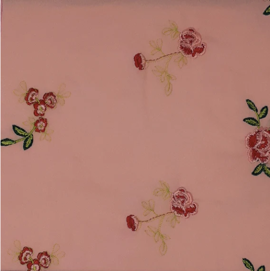 Embroidered Floral Rose/Pink Rayon Challis