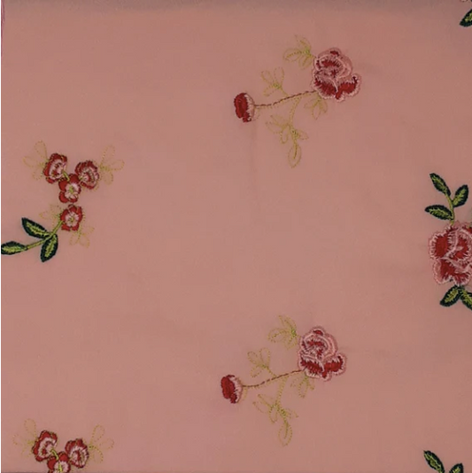 Embroidered Floral Rose/Pink Rayon Challis