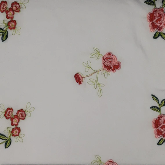 Embroidered Floral White/Pink Rayon Challis