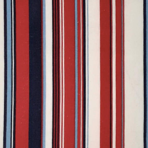 Red/Navy Rayon Linen Vertical Stripes Print