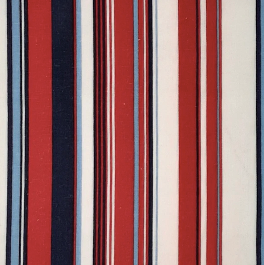 Red/Navy Rayon Linen Vertical Stripes Print