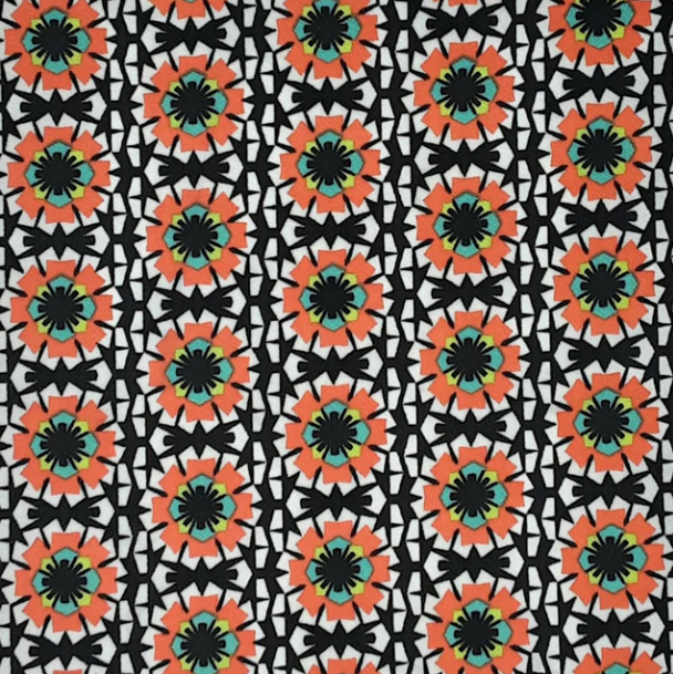 BLACK/CORAL/MINT - ALEGERIAN TILES Liverpool Fabric