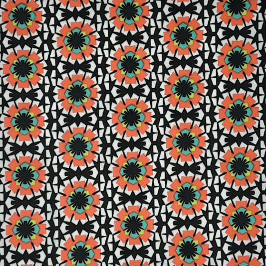 BLACK/CORAL/MINT - ALEGERIAN TILES Liverpool Fabric