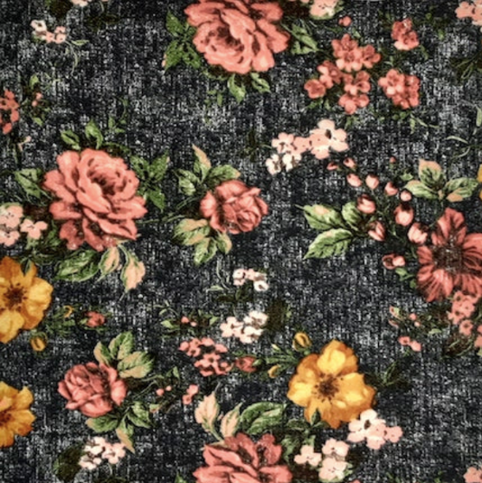 Multi Floral Rose/Gold/Charcoal Liverpool Fabric