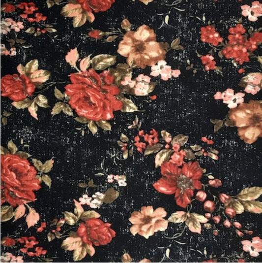 Multi Floral Rusty Roses Red/Beige/Black Liverpool Fabric