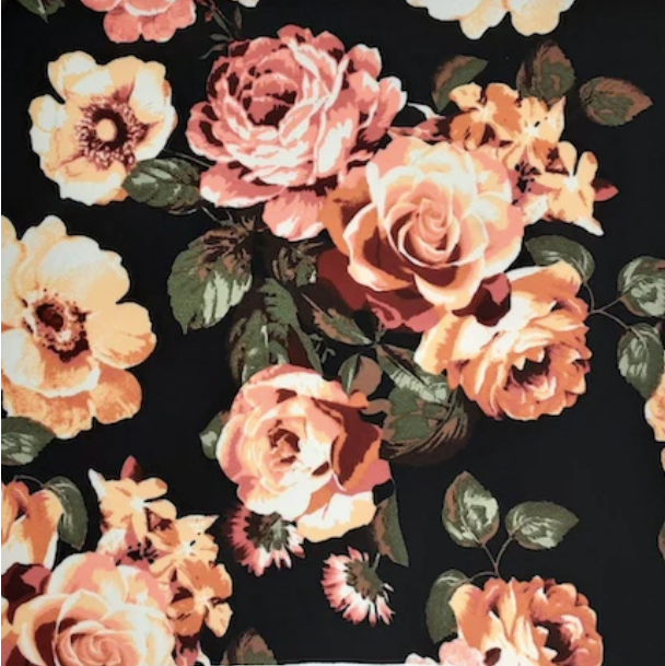 Multi Floral Bright Roses Wine/Nude/Black Liverpool Fabric