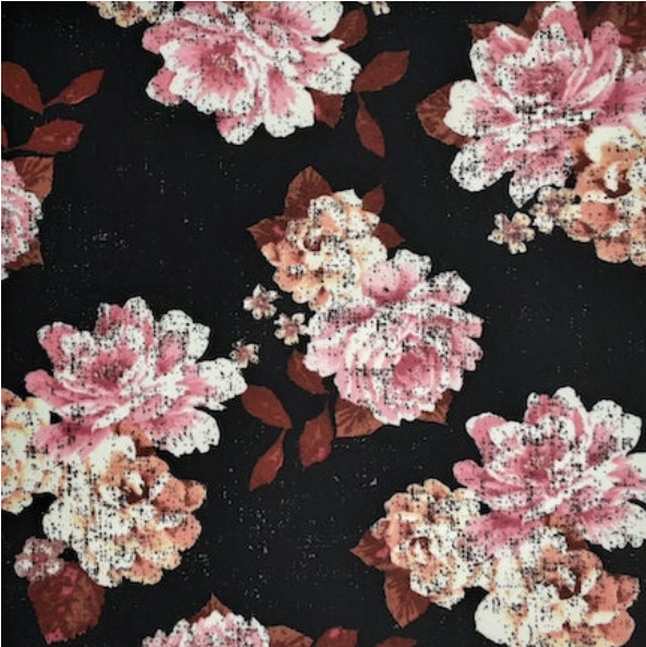 Multi Roses Rose/Brown/Black Techno Crepe Fabric