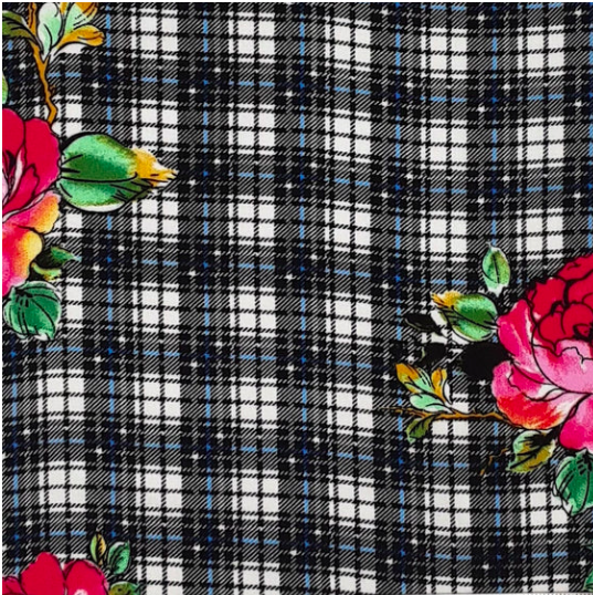 Big Plaid Floral Black/Red/Blue Rayon Challis