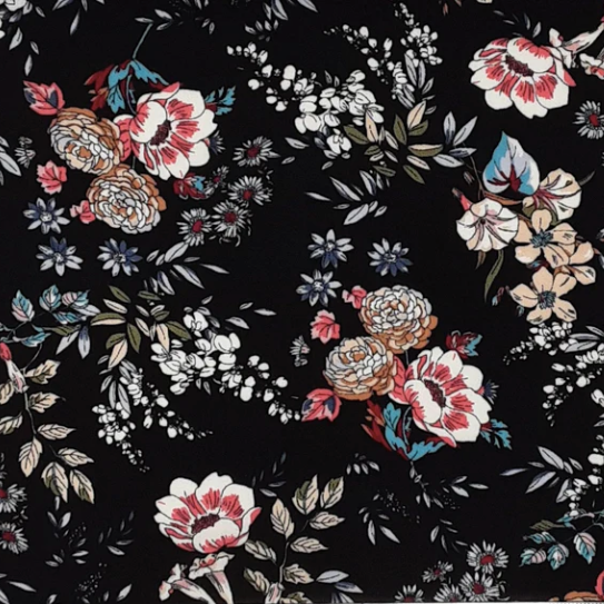 Multi Floral Black/Grey/Rose Rayon Challis