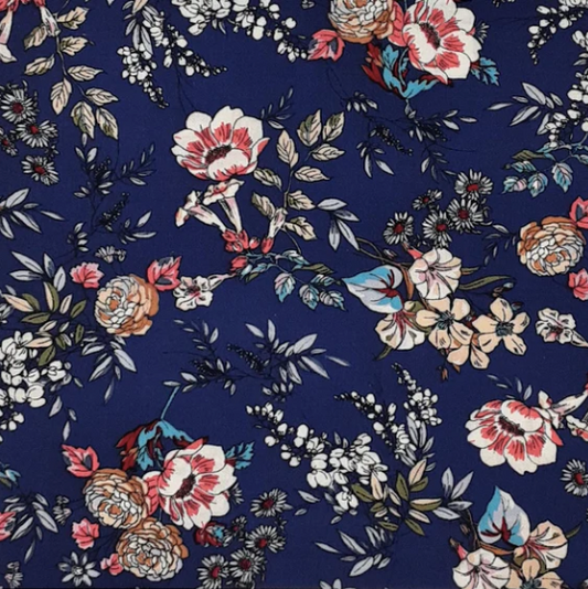 Multi Floral Navy/Grey/Rose Rayon Challis