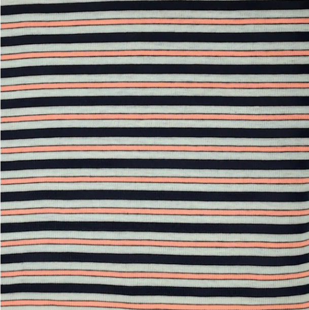 Navy/Neon Coral RIB 4X2 Multicolor Yarn Dye Stripes