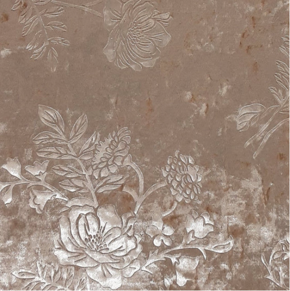 Tan Floral Crushed Embossed Velvet Print