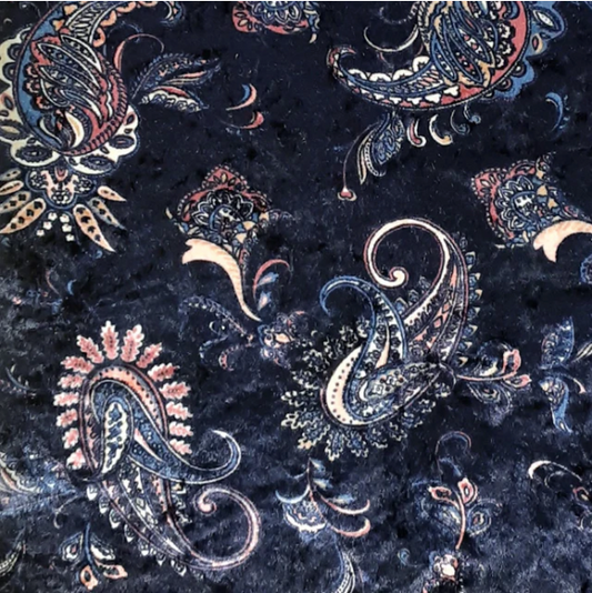 Paisley Navy/Rose Crushed Velvet Print