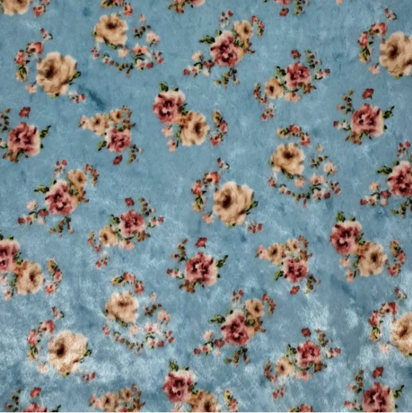 Multi Floral Aqua Crushed Velvet Print